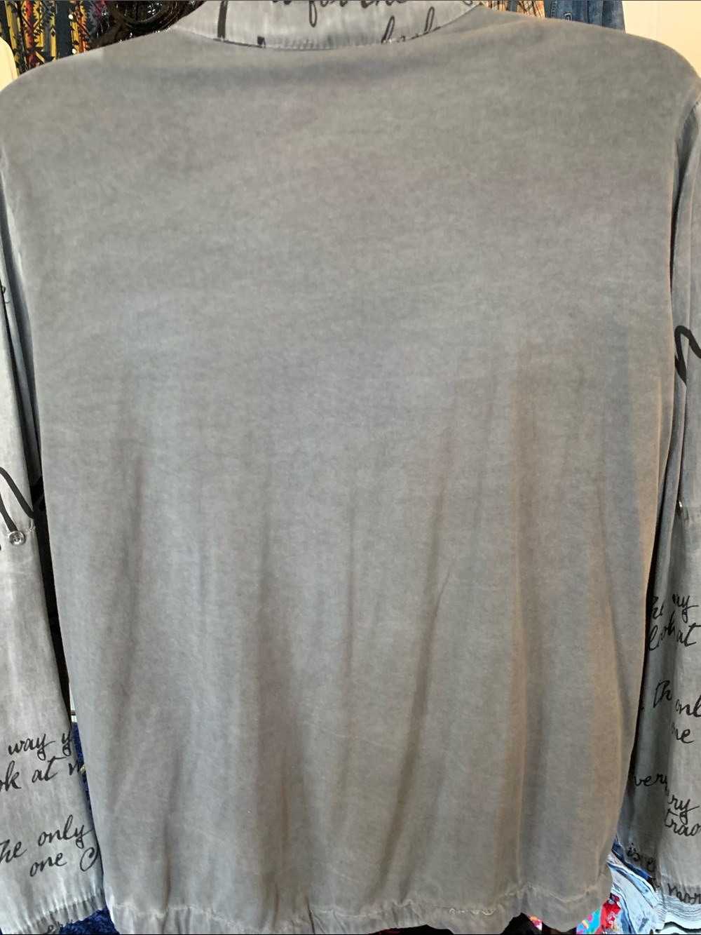 Grey Script-Print Men's Button Shirt - Picture 5 of 6